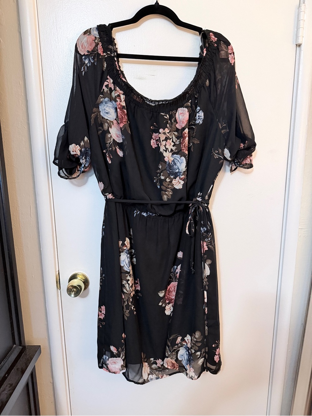 Love Squared Black Floral Off-Shoulder Mini Dress